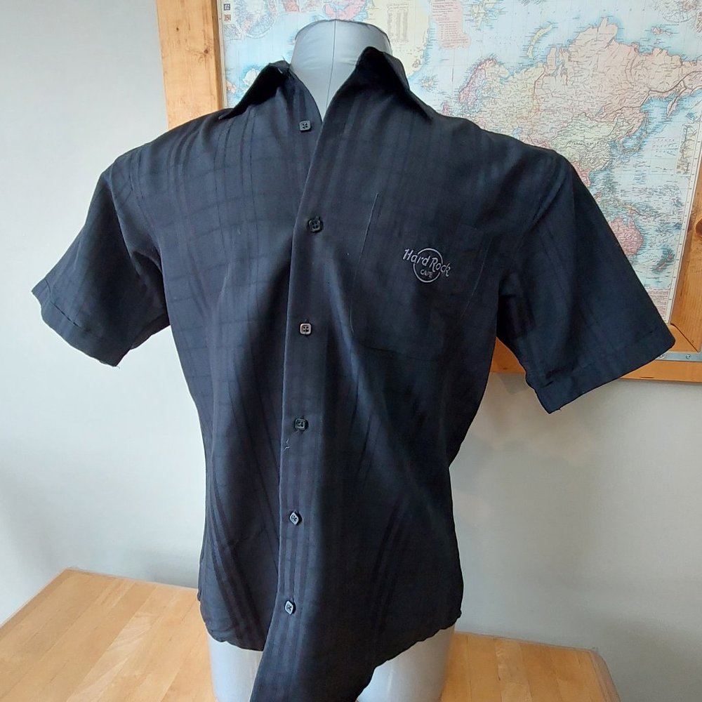 Hard Rock Cafe Black Collar Short Sleeve Plaid Las Vegas Location Men's Small